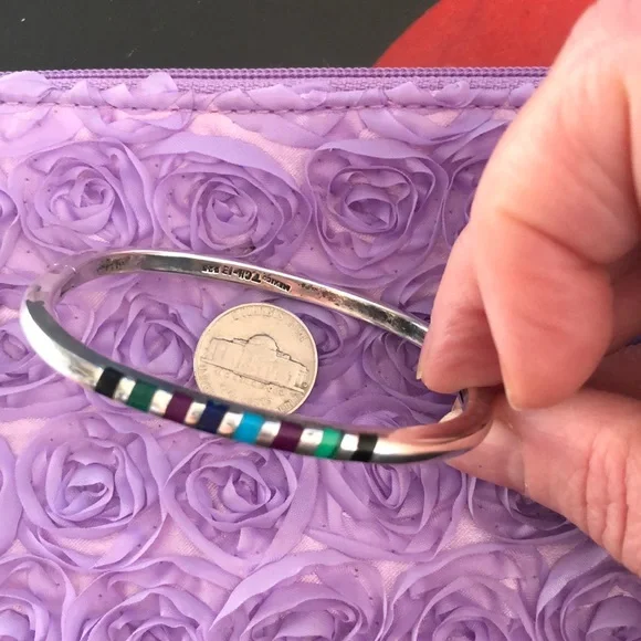 Sterling silver multicolor stone inlay bangle - Picture 1 of 6
